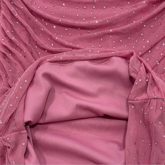 AFRM Desani Mini Skirt Rhinestone Dotted Ruched Sparkly Mauve Pink Medium New - Picture 10 of 10